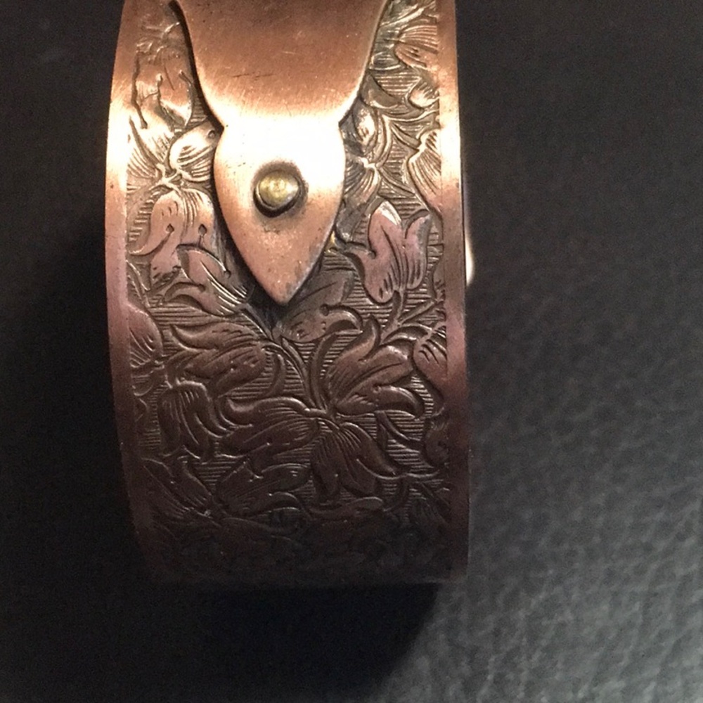 Solid Copper Gorgeous Leaf And Floral Stamped Cuf… - image 3